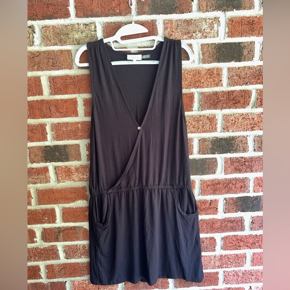 Calvin Klein Surplice Racer-Back Tunic Cover Up Women's S/M Black Side Pockets~